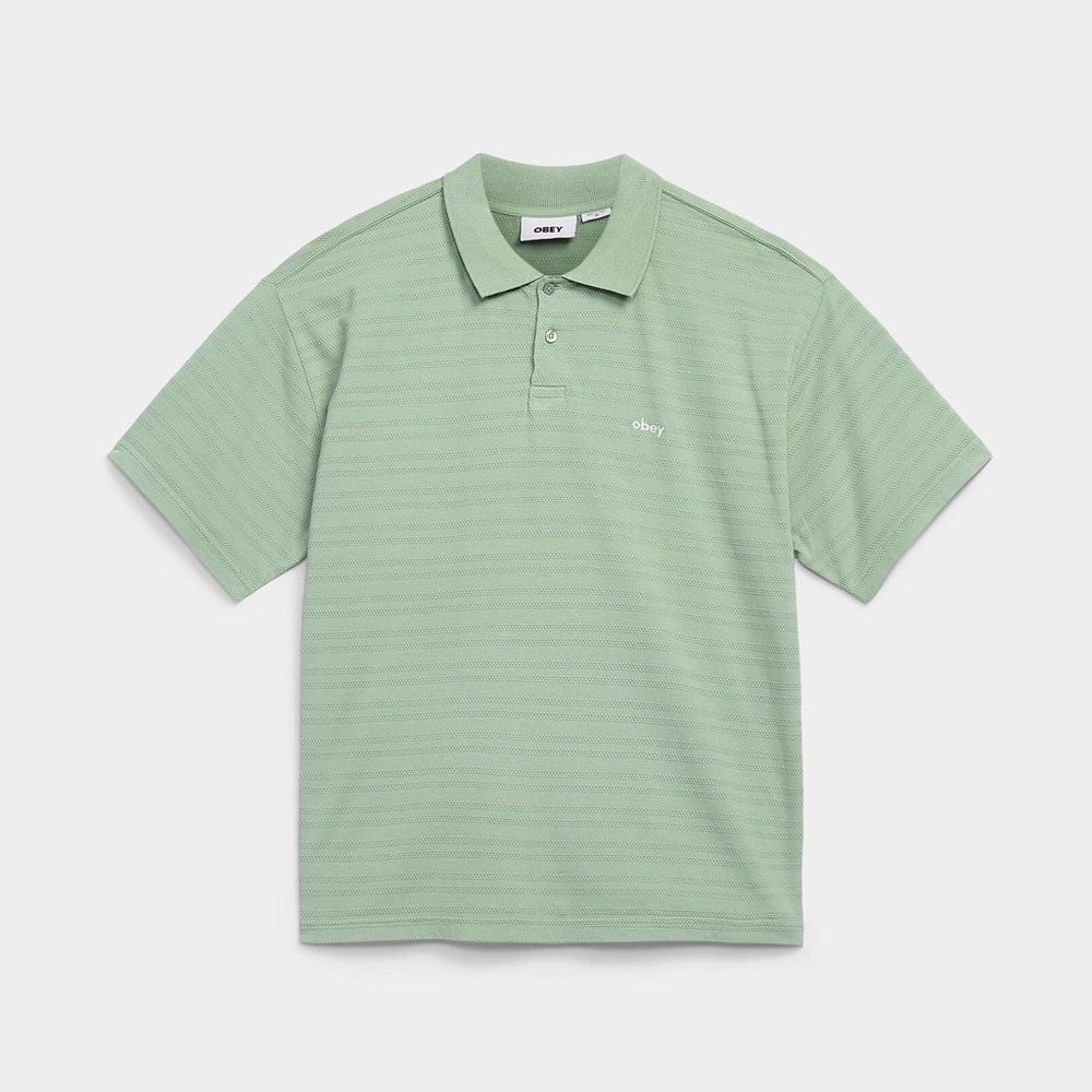 Obey Men's Size XXL Nash Bigwig Textured-stripe Polo Sage Green Shirt 100%cotton